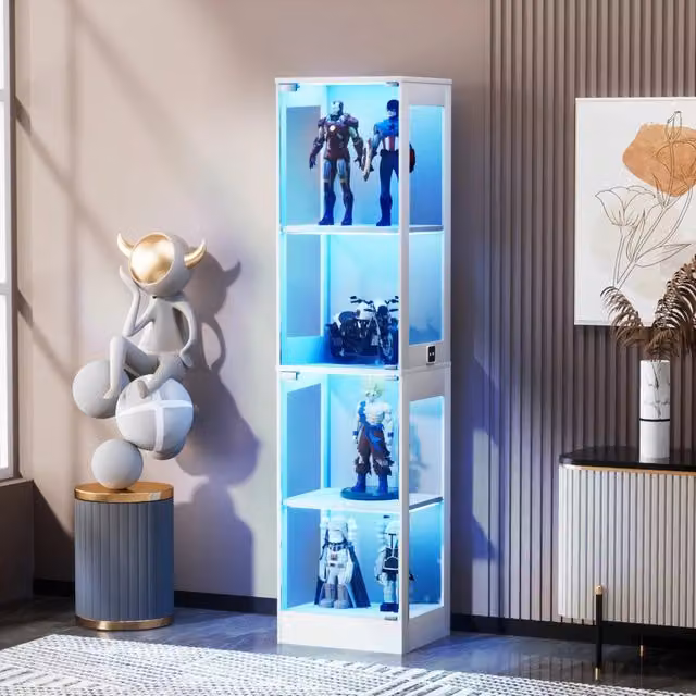 Vetrina con ante in vetro e LED a tre colori con sensore di movimento MDF bianco 40 × 35 × 165 cm
