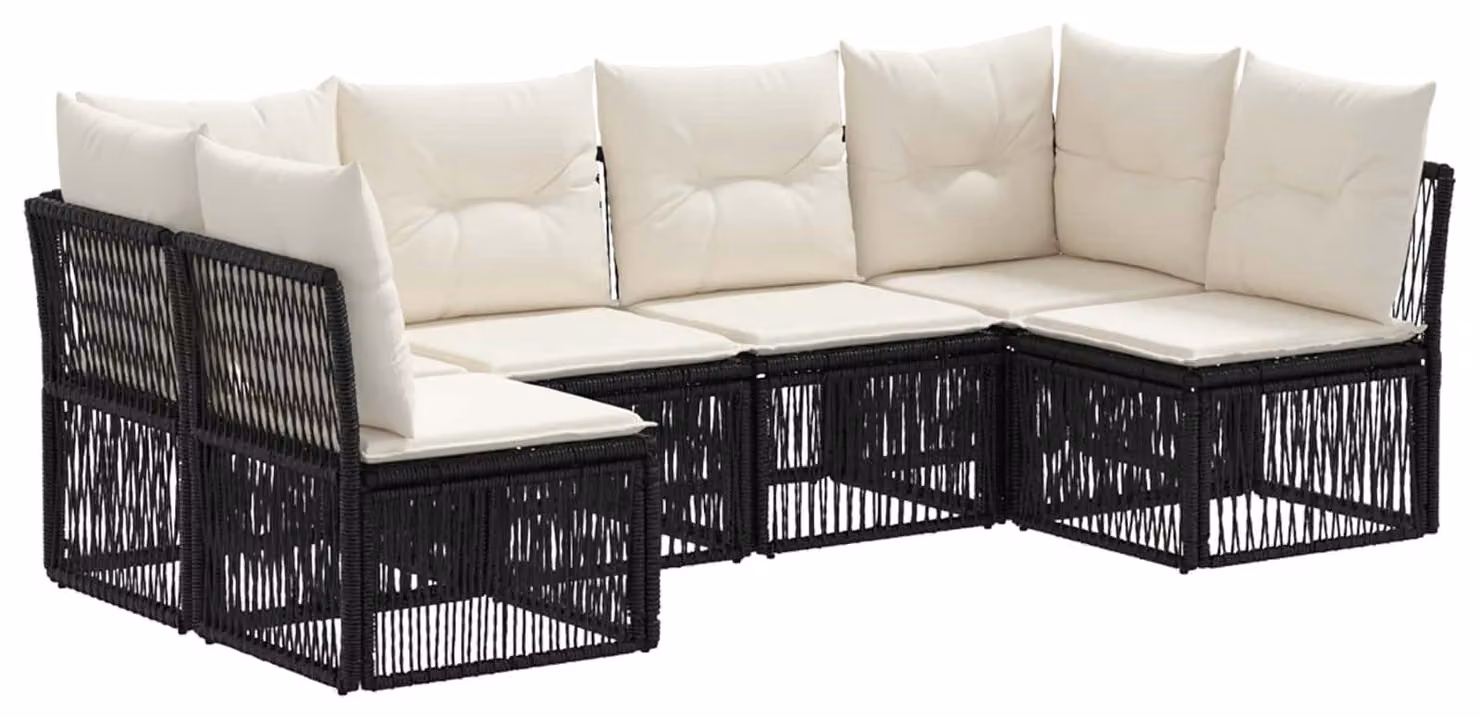 Set da giardino composto da 6 pezzi, colore nero, realizzato in rattan sintetico