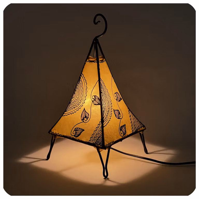 Lampada orientale lampada all'henné lampada in pelle marocchina lampada da tavolo lampada da terra viticcio piramidale 35-38 cm, giallo