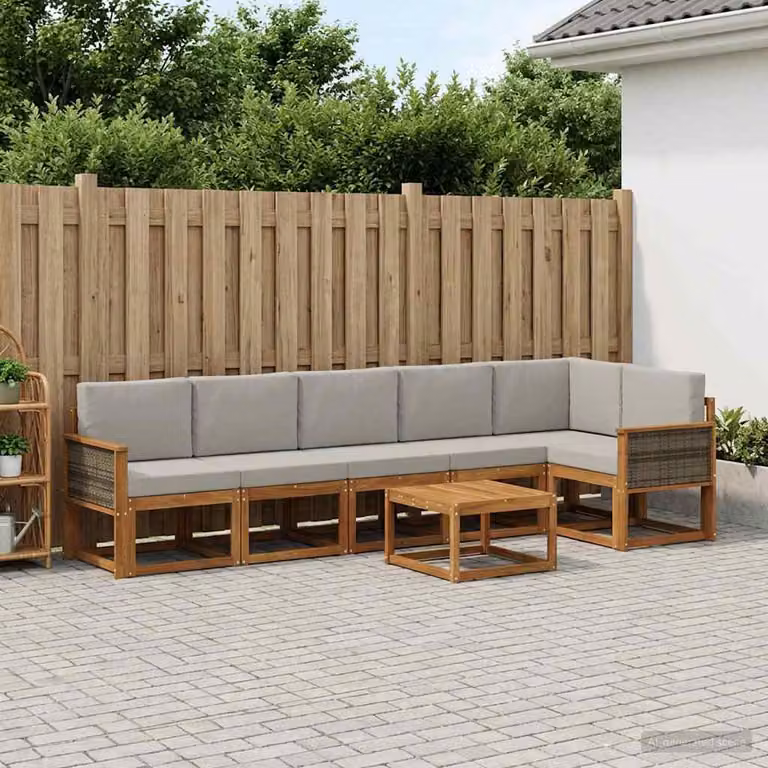 Set di divani da esterno vidaXL 7 pz in legno di acacia con cuscini, colore marrone e grigio