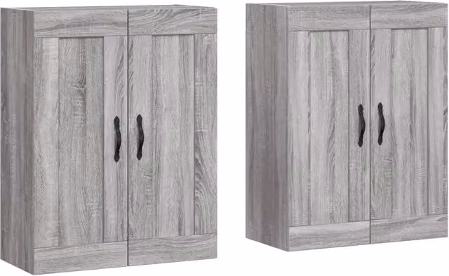 Set di 2 pratici armadietti da parete portaoggetti 69,5 x 34 x 90 cm in legno ingegnerizzato grigio sonoma 02_0055474