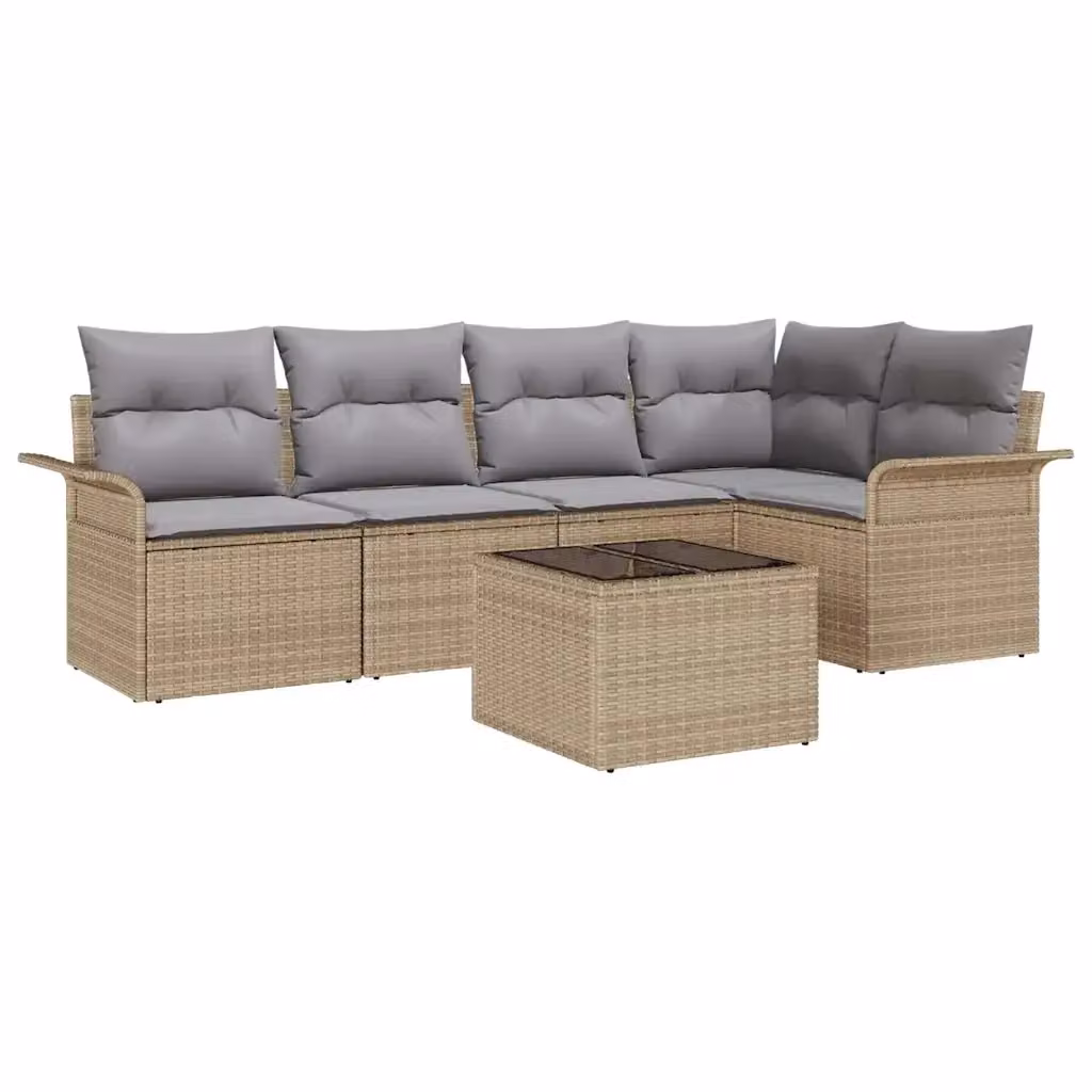 Set Divano da Giardino a L vidaXL 6 pz Beige con Cuscini in Polyrattan e Struttura in Metallo – 2