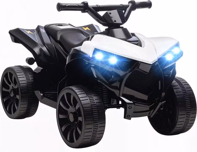 Quad Elettrico per Bambini AIYAPLAY ATV con Batteria Ricaricabile 6V, Fari LED e Musica, Bianco