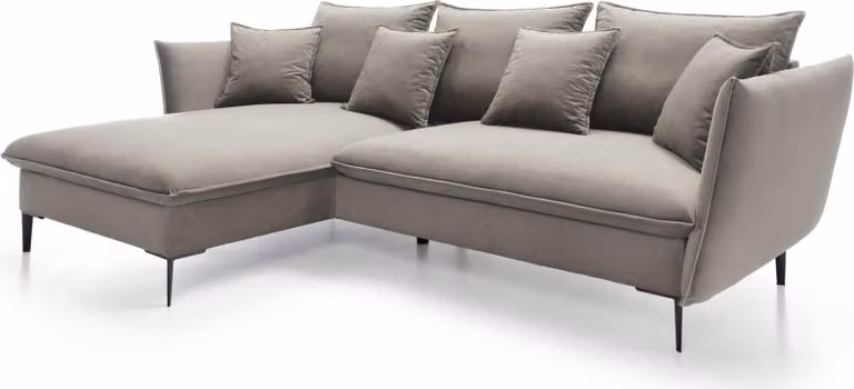 FURNLUX Divano angolare grigio chiaro e nero lucido 258 cm / Colore principale: Grigio / Dimensioni: 258 x 91 x 167 cm