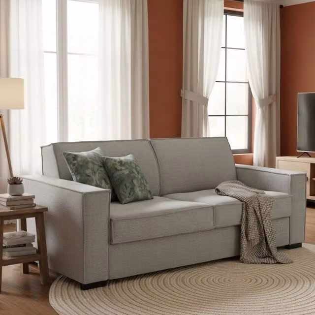 Divano Letto Alk Talamo Italia, Divano a 2 posti con apertura girevole e braccioli slim, Rivestimento in tessuto Grigio, L: 160 cm, P: 95 cm, H: 90 cm – 1
