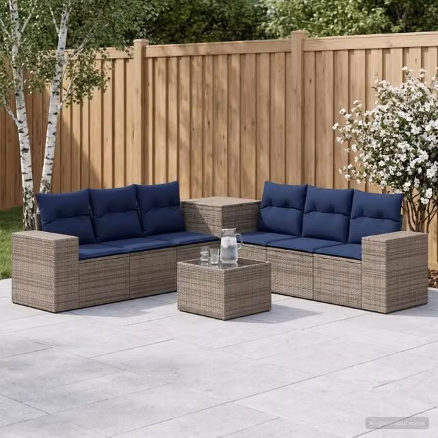 Set di divani 8 pz Grigio e Blu Navy 55 x 55 x 37 cm 3448493