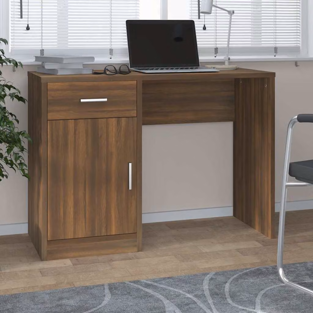 Scrivania moderna vidaXL con cassetto in rovere marrone, L 100 x P 40 x H 73 cm