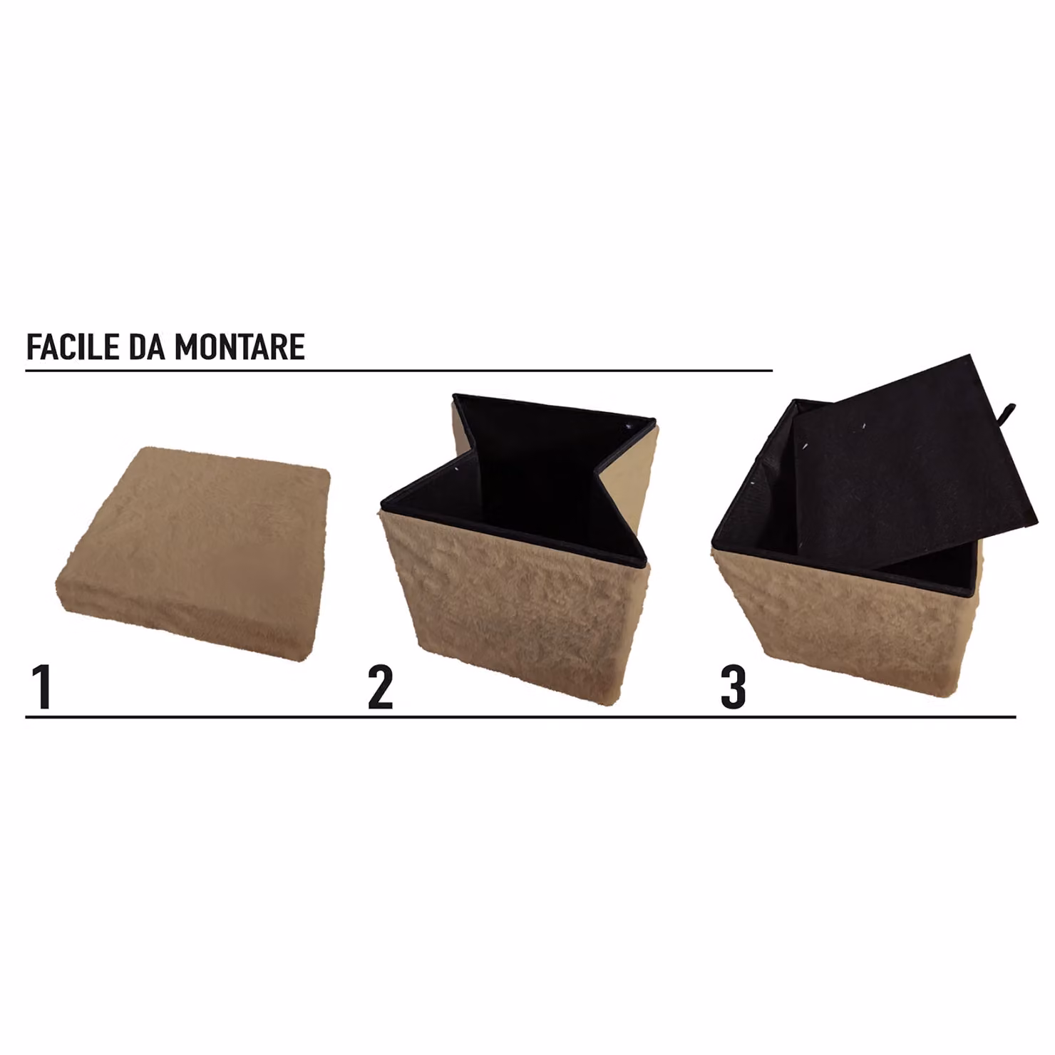 VESTIAMO CASA Pouf Contenitore in Pelliccia Sintetica Beige H x L x P: 38 x 38 x 38 cm – 3