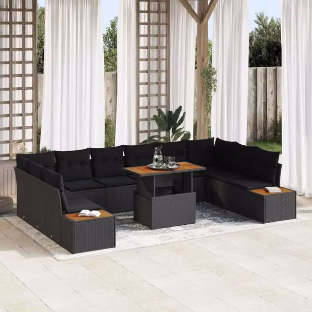 Set Divano da Giardino Moderno vidaXL in Polyrattan Nero 11 Pezzi