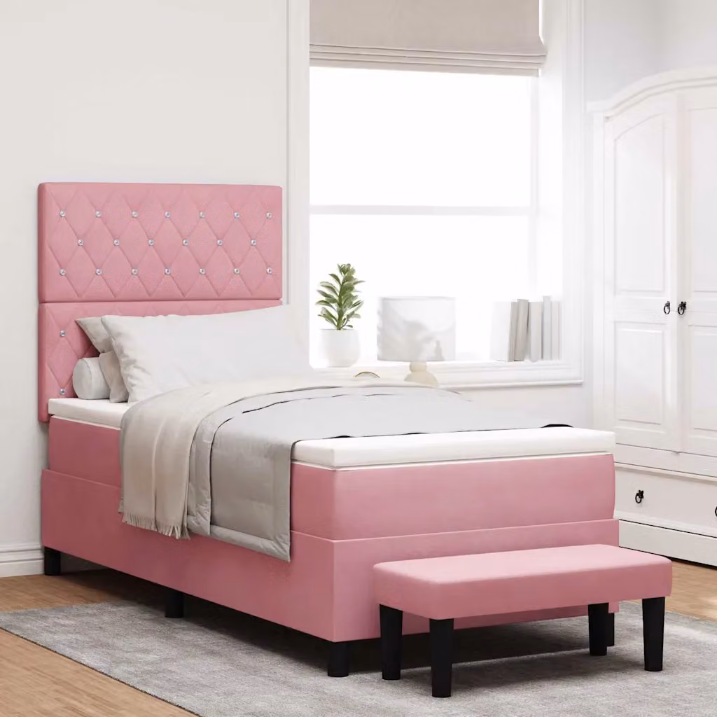 Letto a molle con testiera vidaXL in velluto rosa L/P/H: 200 x 90 x 128 cm – 1