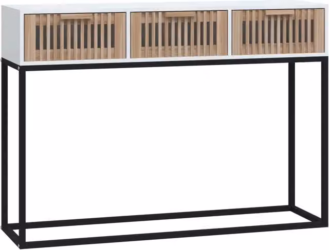 Tavolino Consolle Design in Stile Scandinavo Bianco in Legno di Pino e Metallo L: 105 cm, P: 30 cm, H: 75 cm – 1