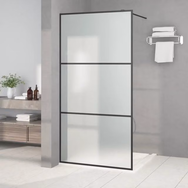 Parete Doccia Walk In vidaXL in Vetro Smerigliato con Profilo Nero L: 100 cm, H: 195 cm – 1