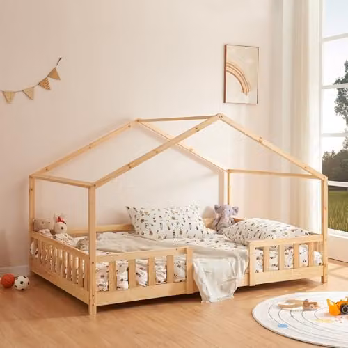 [en.casa] Letto a Casetta per Cameretta 140x200 cm Naturale