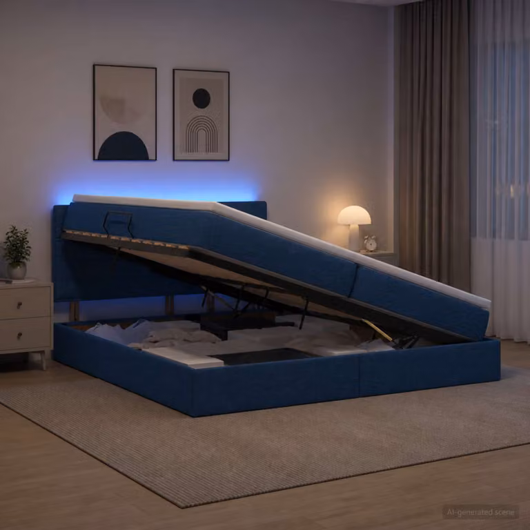Letto con contenitore e materasso con illuminazione LED vidaXL, Blu, L/P/H: 200 x 200 x 38 cm