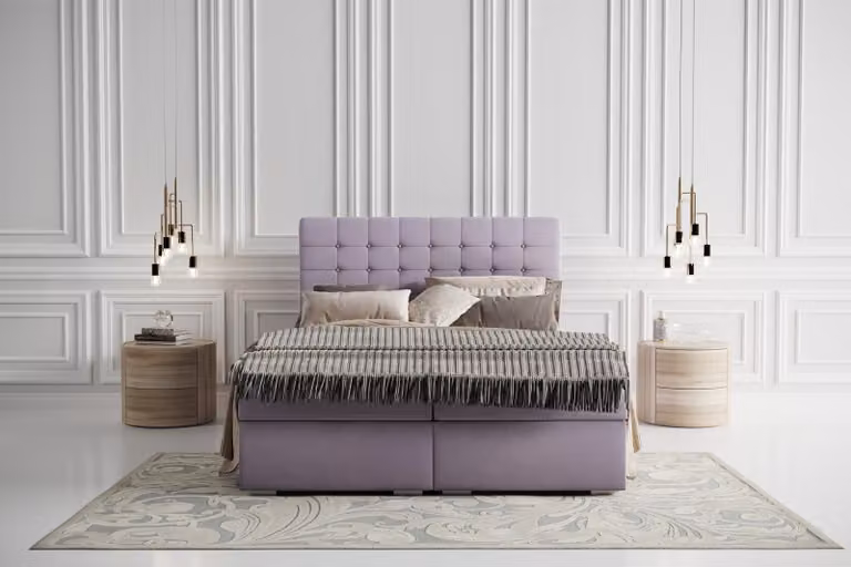 Komplett Set Matratze & Topper Boxspring Bett Pink Polster 180x200cm Betten