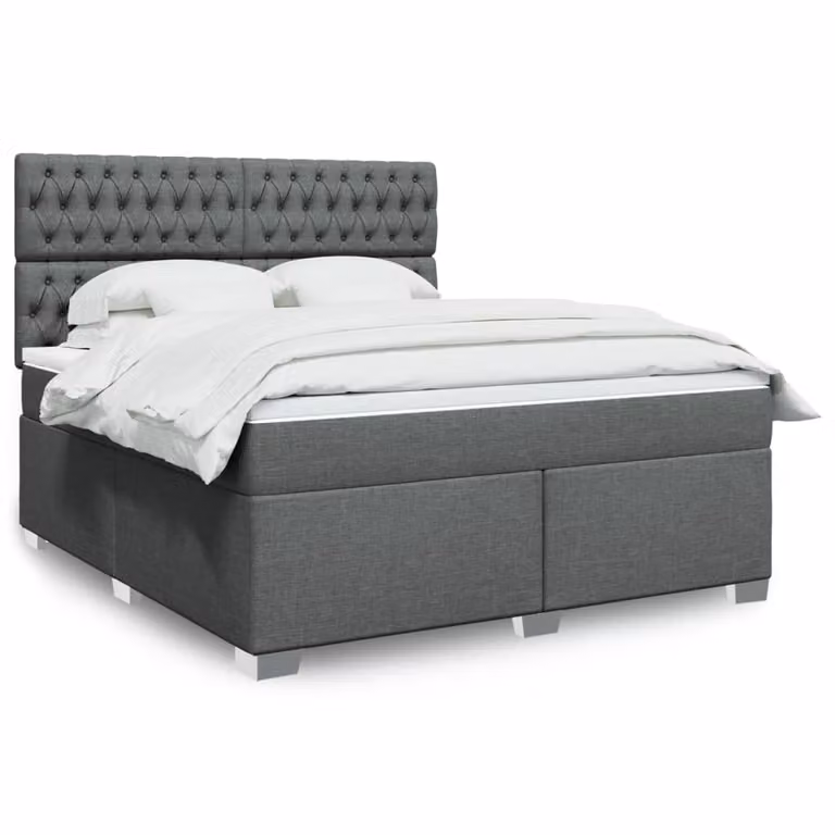 vidaXL Giroletto a Molle con Materasso Ibrido in Tessuto Grigio e Bianco L/P/H: 180 x 200 cm