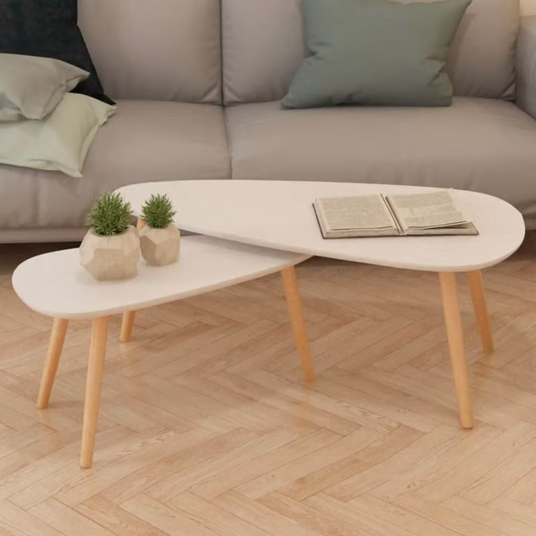 The Living Store Set di tavolini 2 pezzi. Legno massiccio di pino bianco