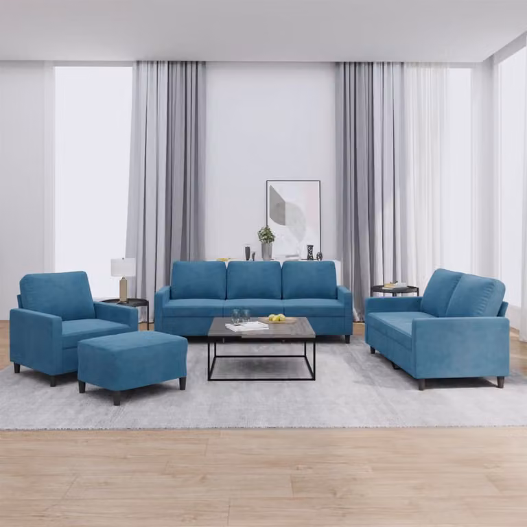 Maison Exclusive - Set divano 4 pezzi con cuscini in velluto blu
