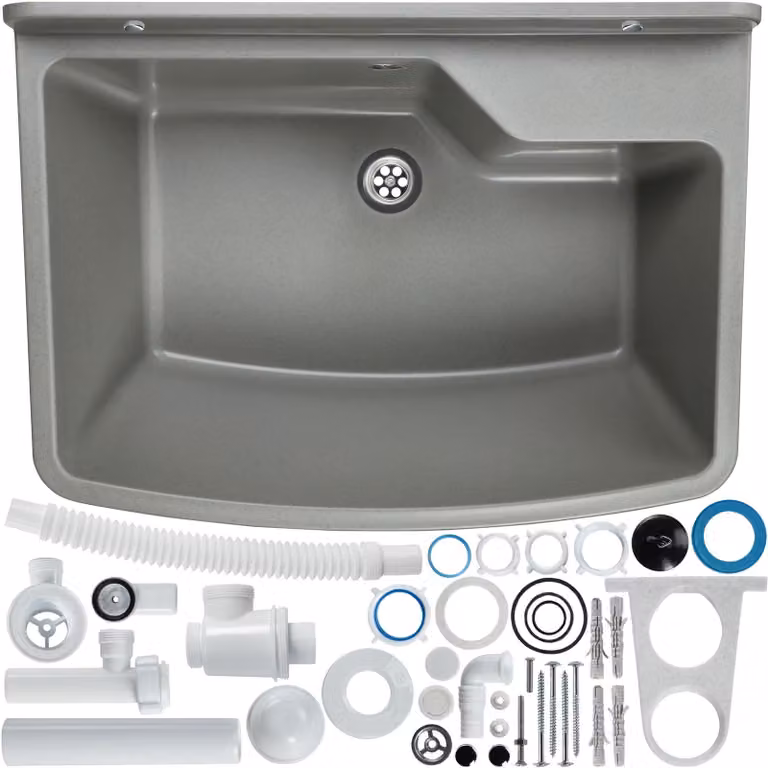 Lavello da cucina in plastica con troppofilo e sifone, 61 x 44 cm