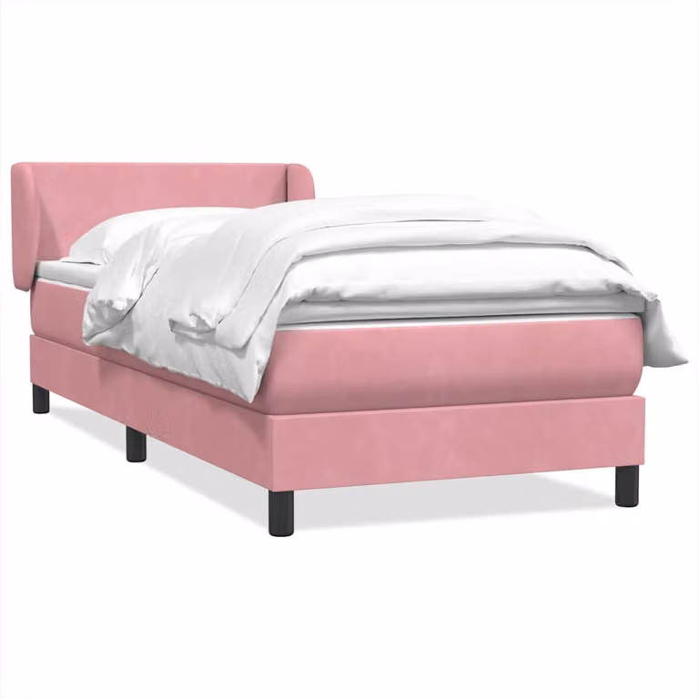vidaXL Giroletto a Molle con Materasso Ibrido in Velluto Rosa e Bianco L: 83 cm, P: 223 cm