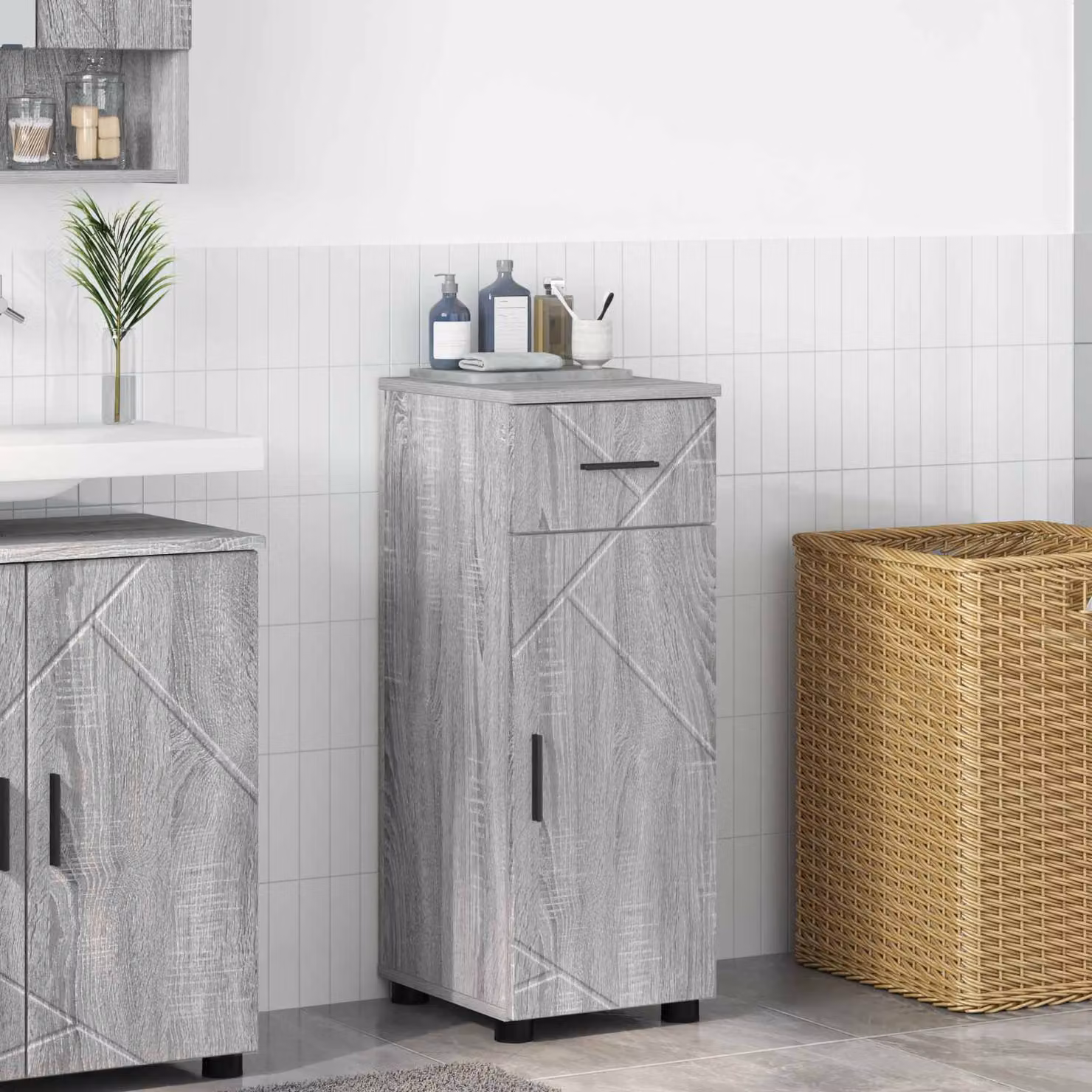 Mobile da bagno vidaXL moderno in legno e metallo Grigio Sonoma L/P/H: 30 x 35 x 80 cm
