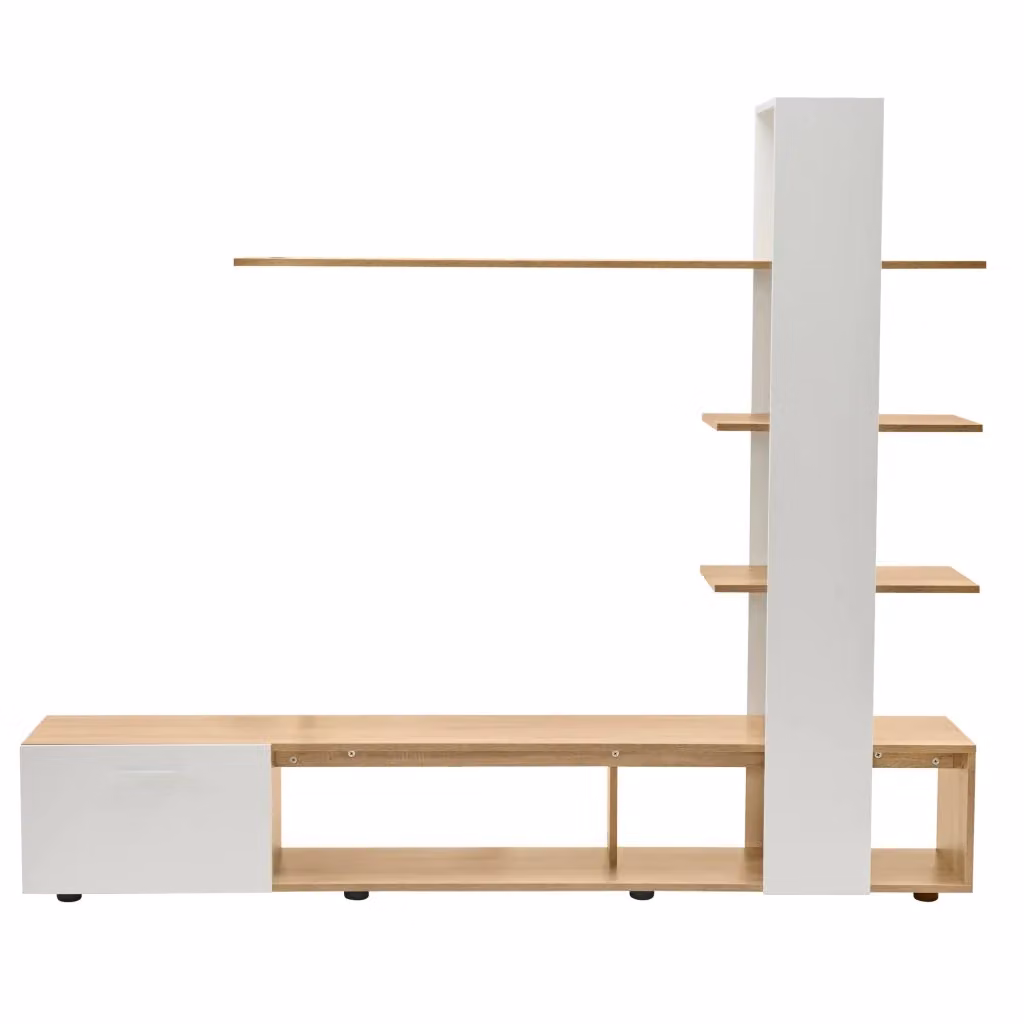 Set Mobile TV Minimal per Soggiorno Bianco e Rovere, L: 180 cm, P: 33,5 cm, H: 151,5 cm – 2
