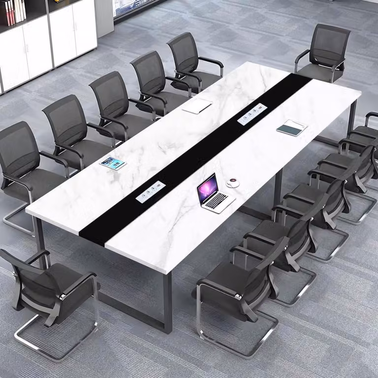Tavolo da conferenza con sistema di gestione dei cavi, dimensioni 200x80x74 cm, design moderno, ideale per l'ufficio