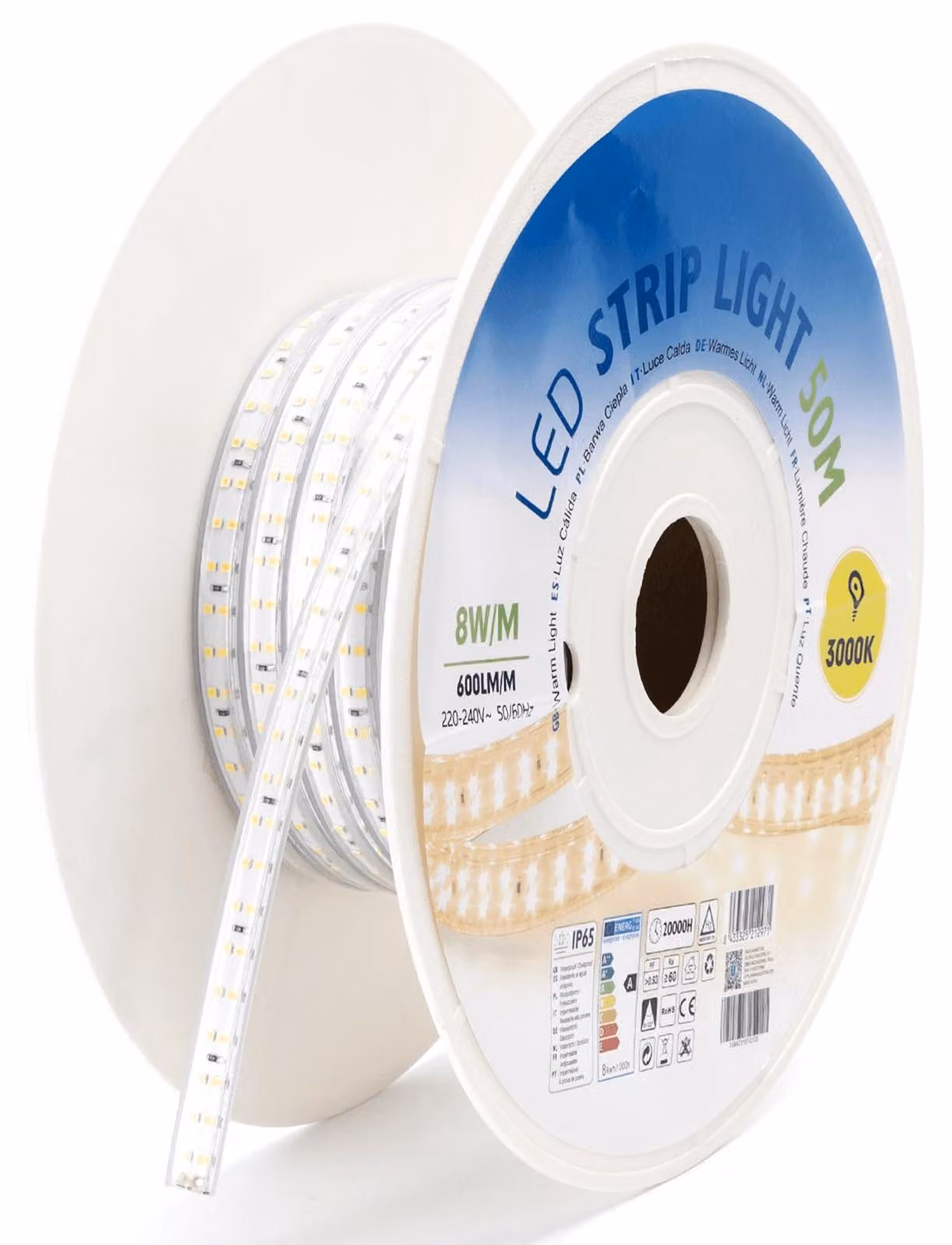 Strisce LED da 50 metri, 10 mm di larghezza, luce giallo caldo, per interni ed esterni