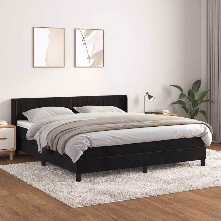 vidaXL Giroletto a Molle con Materasso in Velluto Nero 180x200 cm