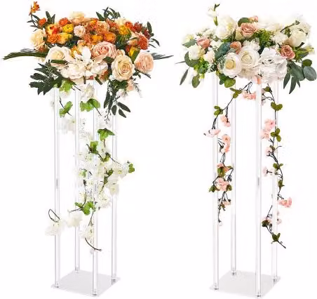 Set di 2 Portafiori Cubici a Colonna VEVOR in Acrilico Trasparente per Centrotavola e Decorazioni Matrimonio, Altezza: 80 cm