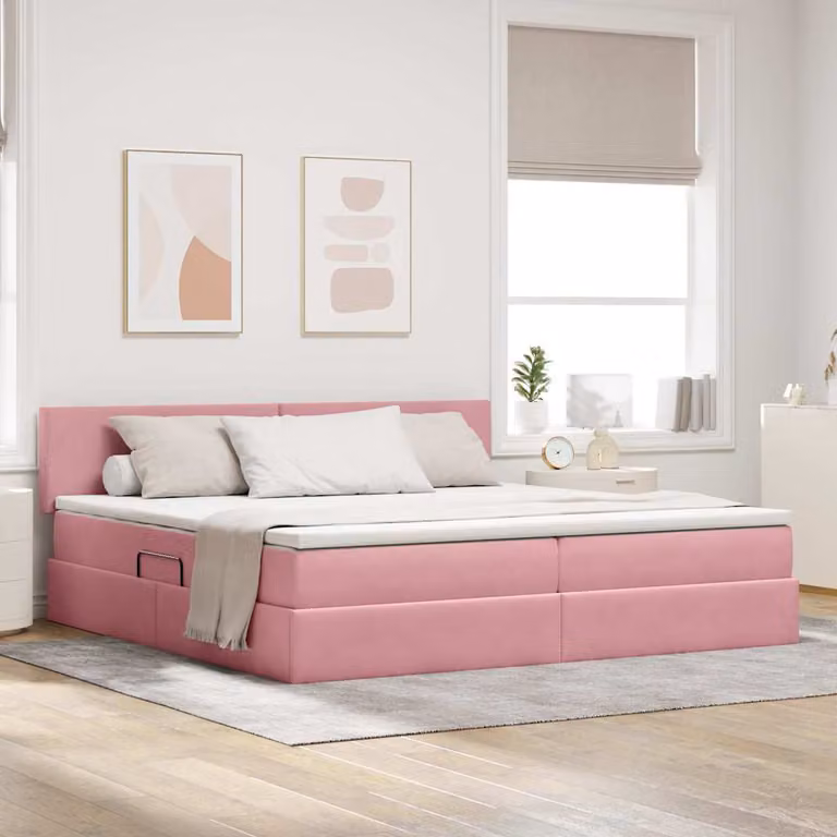 Letto con contenitore e testiera vidaXL in velluto rosa, L/P: 200 x 200 cm