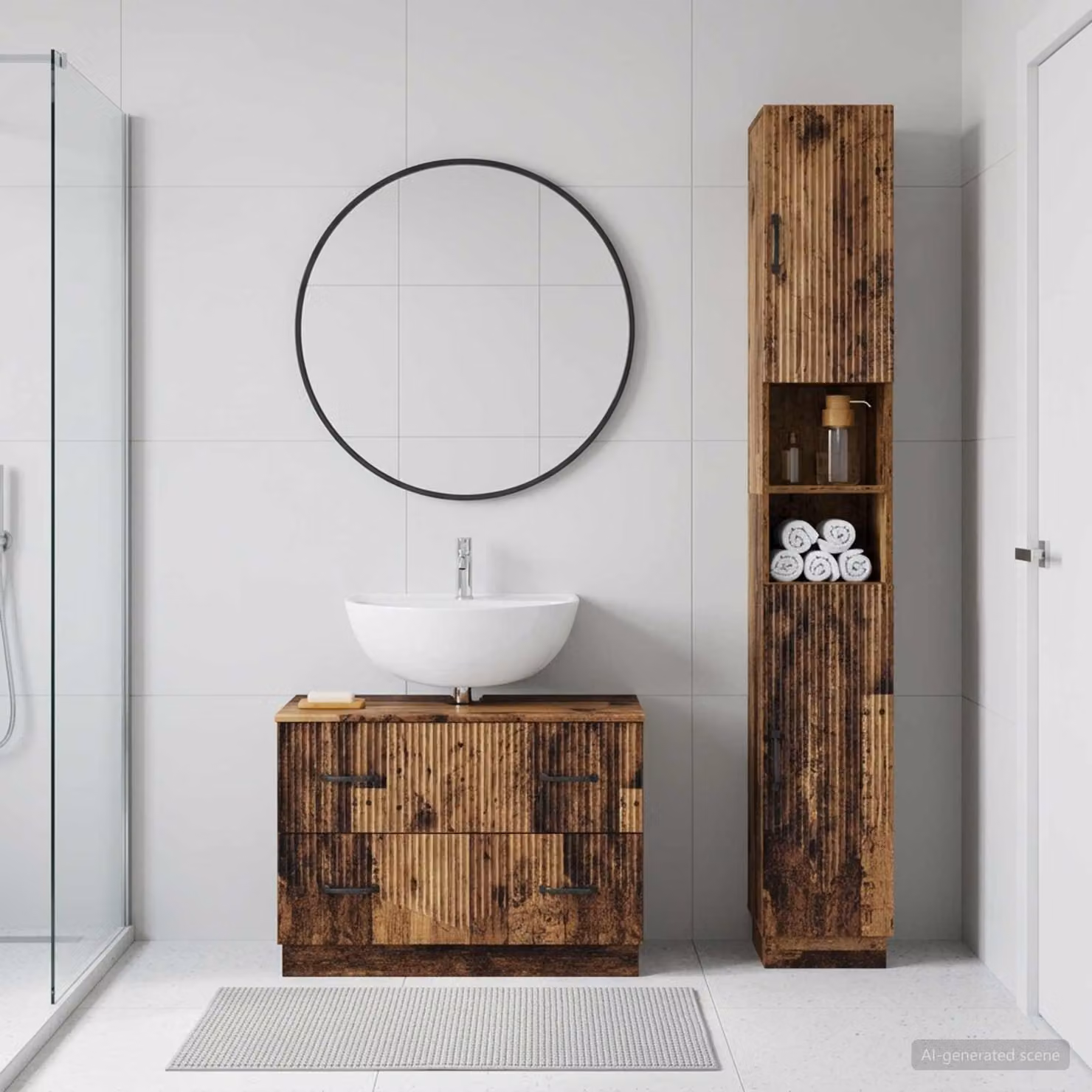 Set di 2 mobili da bagno vidaXL HOORN in legno color marrone antico con pensile e mobile lavabo moderno