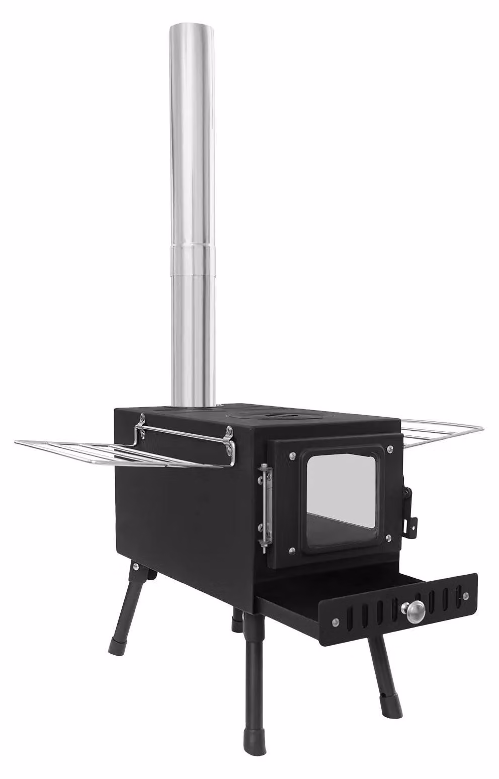 Stufa da campeggio a legna - Stufa per tende - 5 tubi di scarico - Riscaldamento e cottura per attività all'aperto - Ideale per la pesca sul ghiaccio e la caccia - Colore nero