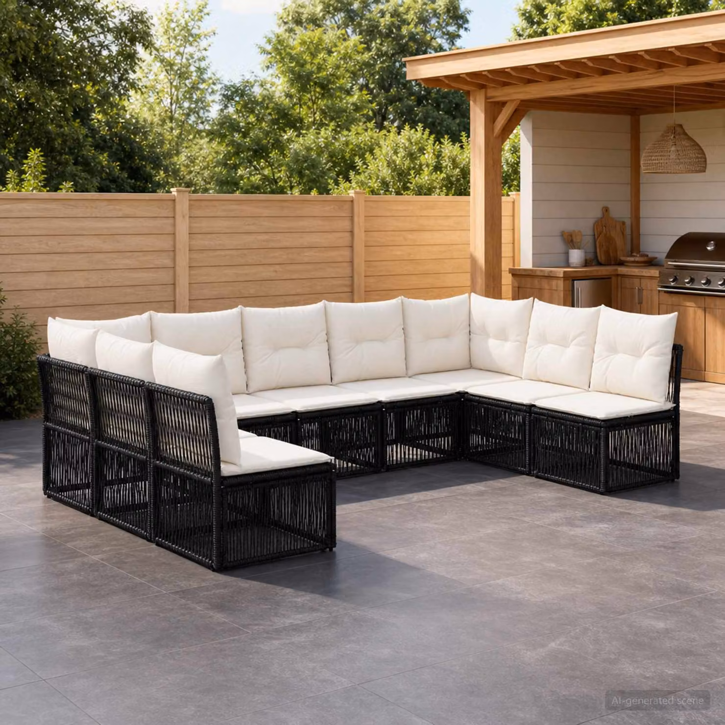 Set Divano da Giardino vidaXL a Forma di L in Polyrattan Nero con Cuscini Imbottiti e Rivestimenti Rimovibili