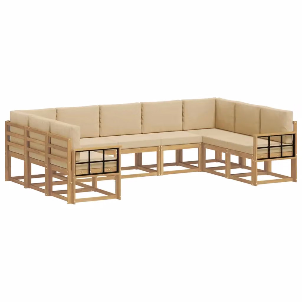 Set di divani da esterno moderno vidaXL in legno di acacia con cuscini Bianco e Beige – 2