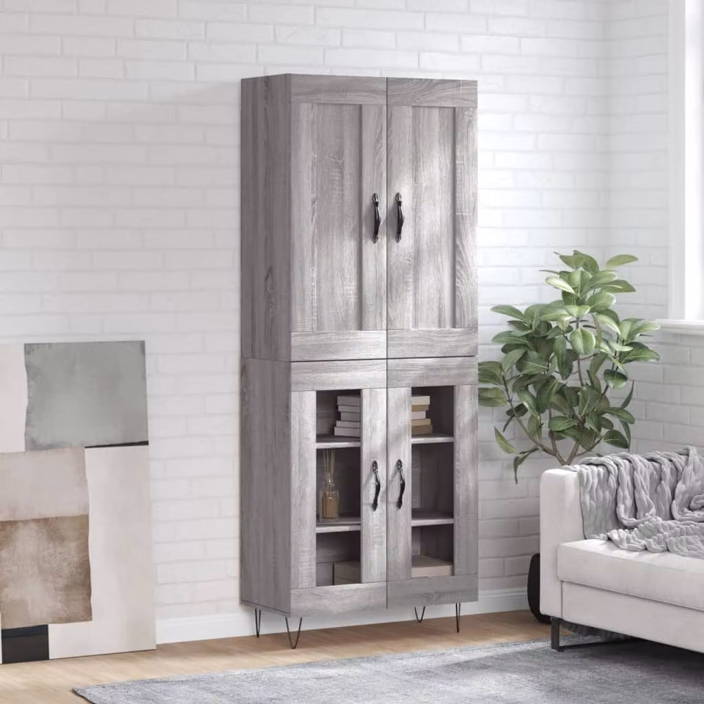Credenza moderna vidaXL in legno multistrato e metallo, colore Grigio Sonoma, L: 69,5 cm, P: 34 cm, H: 180 cm