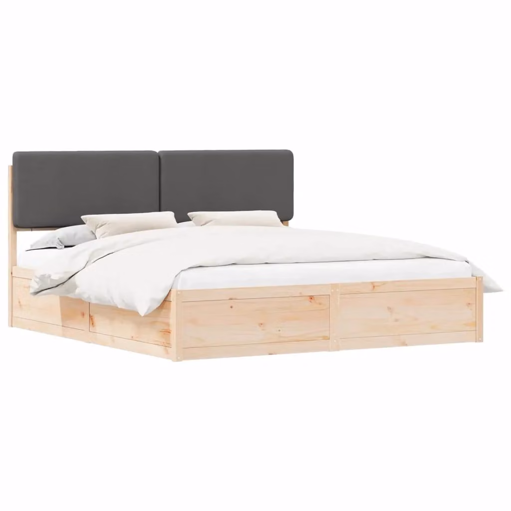 vidaXL Letto Moderno con Testiera Rivestita in Tessuto Grigio e Struttura in Legno di Pino L/P/H: 180 x 200 x 185,5 cm – 2