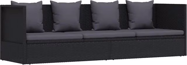 Lettino Prendisole | Sdraio da giardino | Lettino da sole da Giardino con Cuscini in Polyrattan Nero