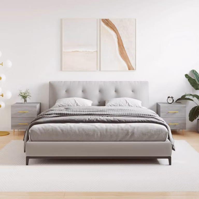 Set di 2 comodini vidaXL in legno multistrato e metallo, colore grigio, L 40 cm x P 35 cm x H 47,5 cm