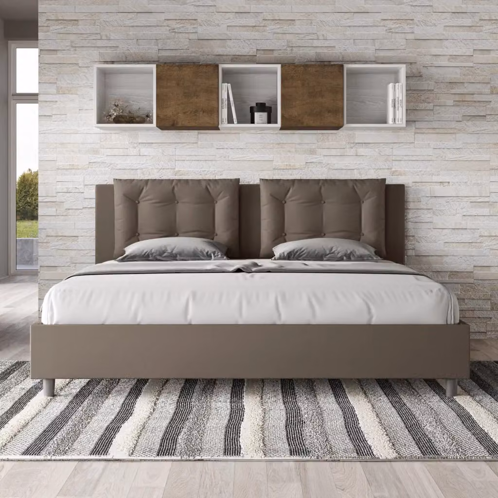 Letto Matrimoniale con Contenitore e Rete a Alzata Giordanoshop Beige L/P/H: 200 x 200 x 110 cm – 2