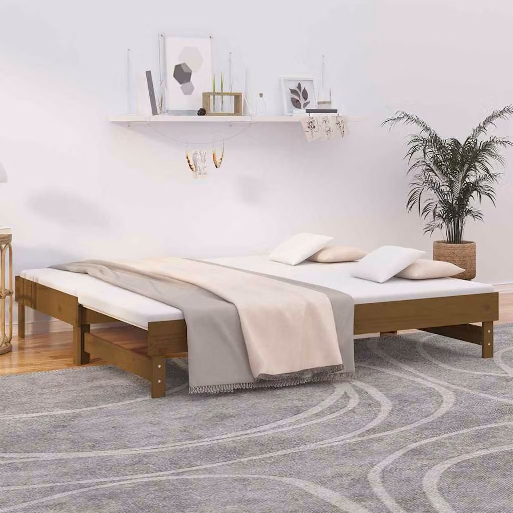vidaXL Divano Letto Estraibile in Legno di Pino Massello, Colore Ambra e Bianco, L/P/H: 192.5 x 149 x 33.5 cm