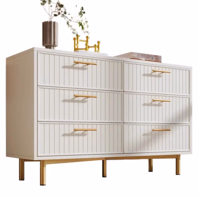 Comodino - Mobile contenitore - 6 cassetti - Pannello truciolare - Bianco - 120 x 40 x 75 cm - Adatto per camere da letto e soggiorni