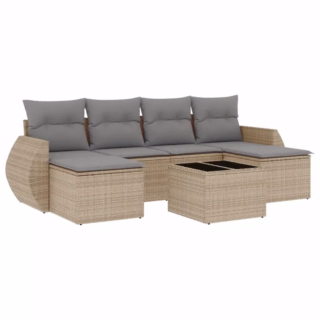 vidaXL Set Divani da Giardino 7 pz a Forma a L con Cuscini Beige e Tavolino da Caffè in Polyrattan e Metallo – 2