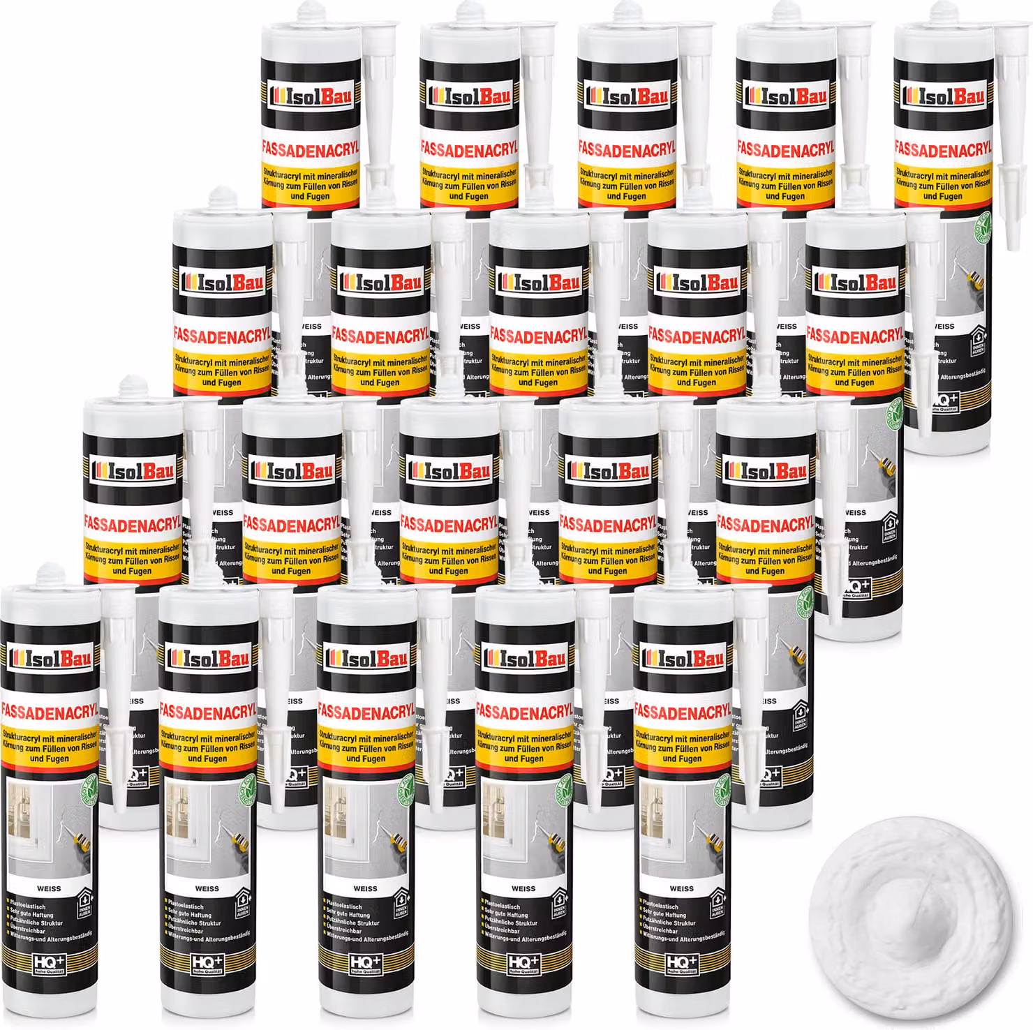 Isolbau, sigillante acrilico per facciate - 20 tubetti da 300 ml. Sigillante acrilico con granuli per riempire fessure e giunti sia all'interno che all'esterno - Colore bianco