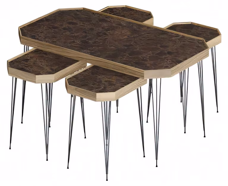 Eleganter Brauner Holz Couchtisch mit Beistelltischen im Stil