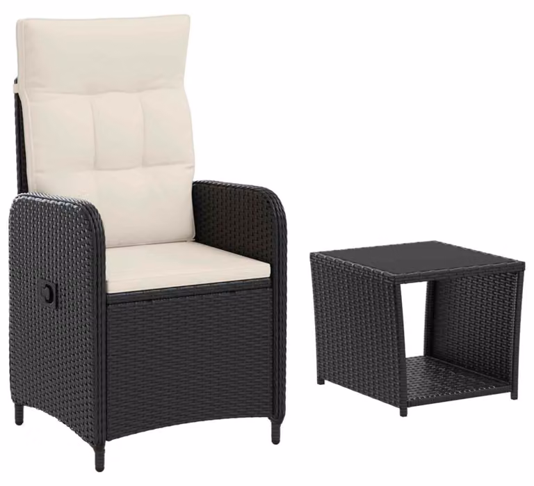 Set da salotto per giardino, composto da 2 pezzi, colore nero e crema