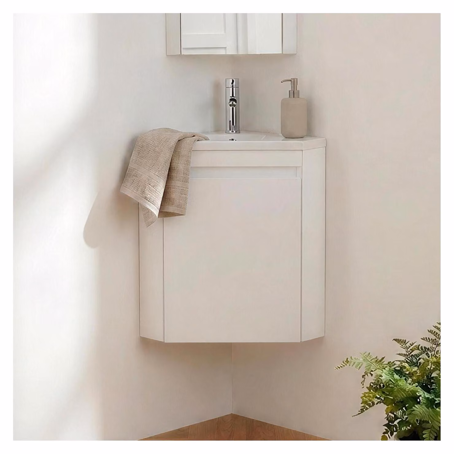 Mobile lavamani angolo con lavabo in resina e rubinetto cromo LISA