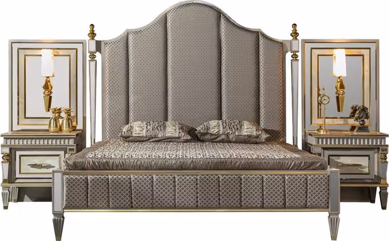 Bett Grau Metall Möbel Elegantes Design Schlafzimmer Luxus Betten