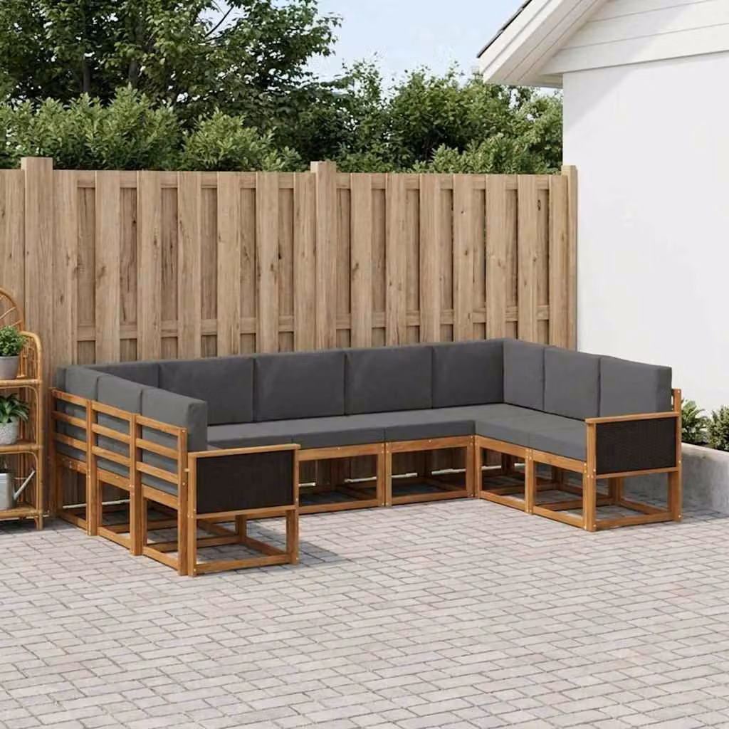 vidaXL Set di divani da esterno a forma di U in legno di acacia, 9 pezzi, Beige e Antracite