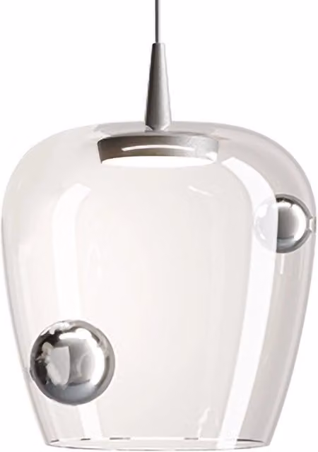Zafferano Lampada a sospensione Bilia 27 cm in Vetro Soffiato e Alluminio Argento, Sorgente LED 8W Dimmerabile TRIAC, Altezza Totale 333 cm